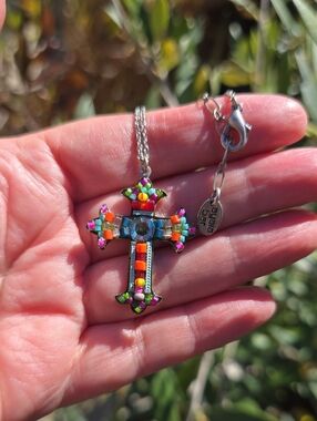 Ayalabar Colorful Beaded Cross Pendant Necklace